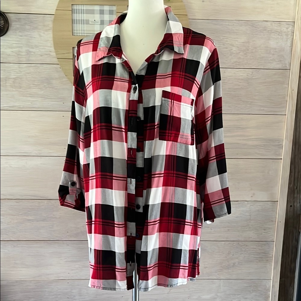 Naif Red and Black Plaid Button-Up Shirt 2X